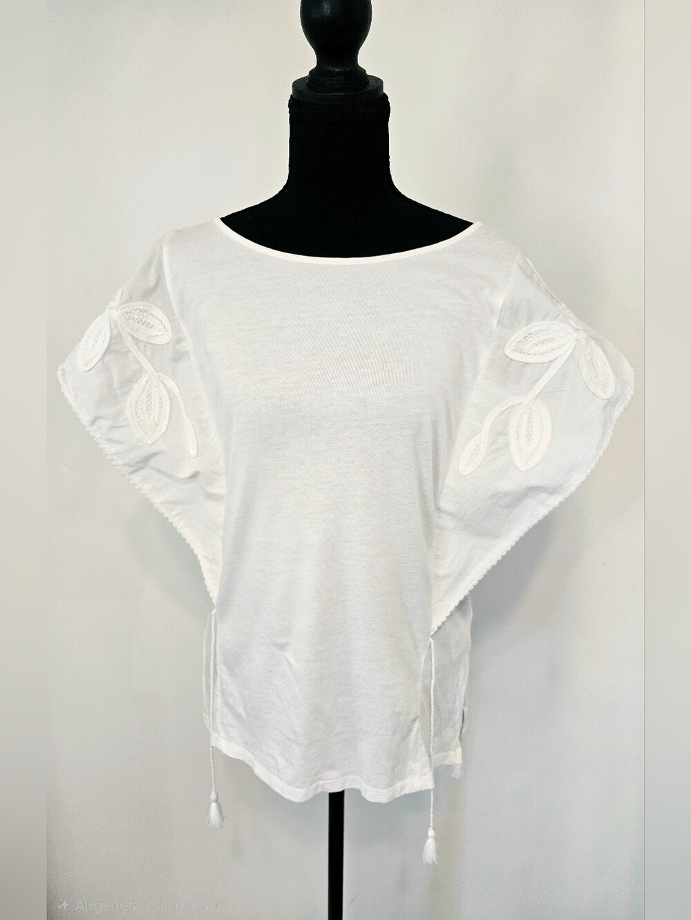 Fairycore Flutter Sleeve Embroidered Leaf Boho Cottagecore Resort White TunicTop